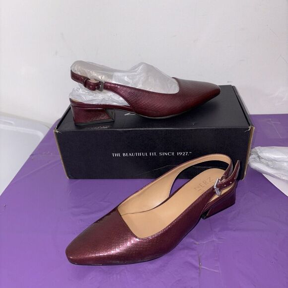 Naturalizer Womens Banks Slingback Pump Cabernet Sauvignon Red Lizard Leather 6W - Picture 2 of 8